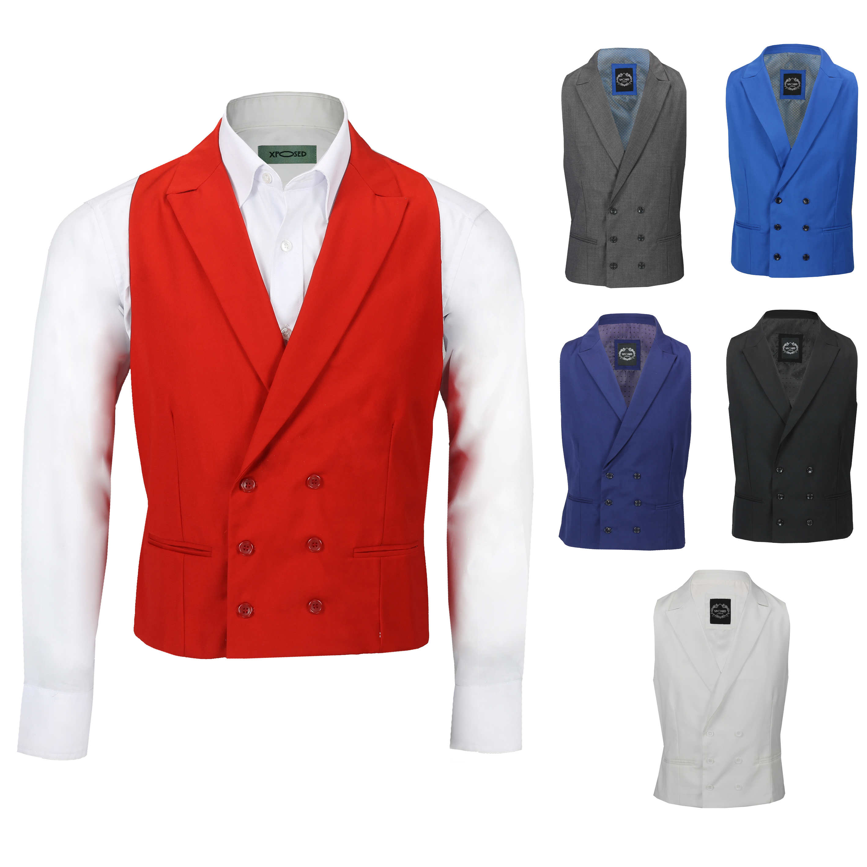 Mens Vintage Double Breasted Collar Waistcoat Retro Peak Lapel Smart